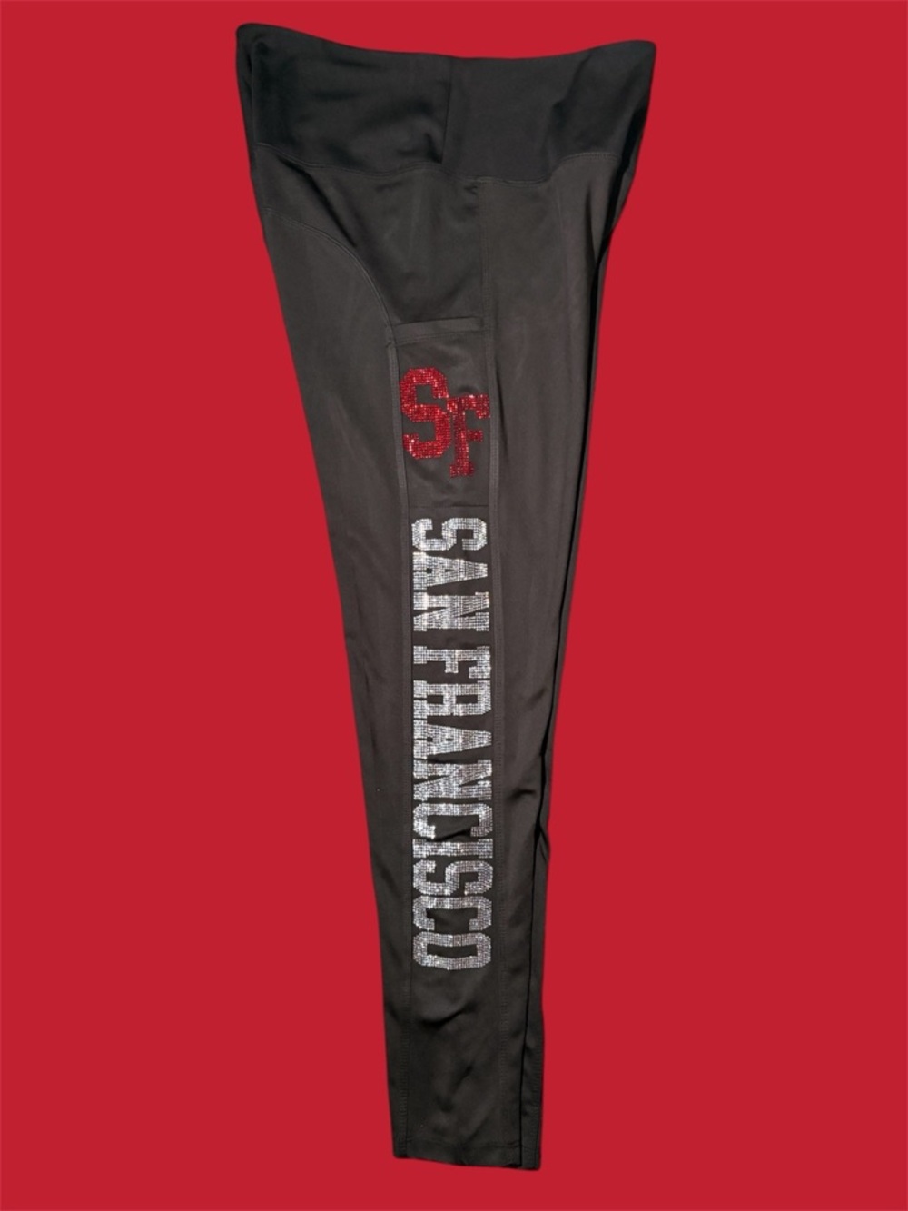 Black Leggings with SF San Francisco Rhinestone Logo NEW